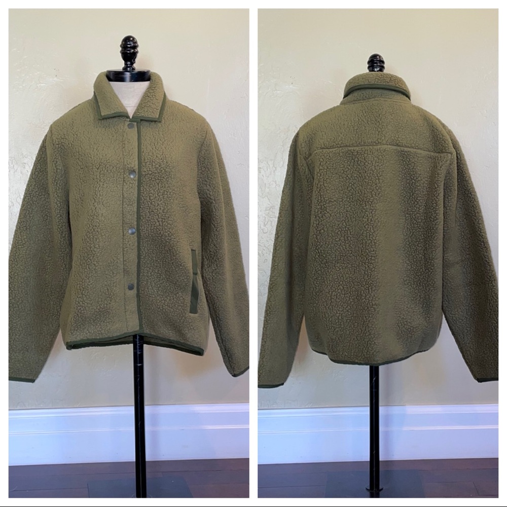 J Crew Polartec Fleece Snap-Front Jacket Frosty Olive Size Medium